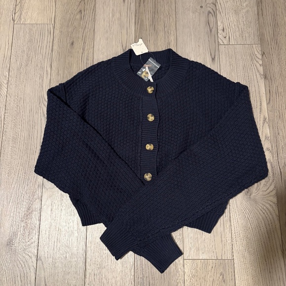 Free People Lila Cardi (Crop Cardigan), Sky Captain Navy, Small - Picture 5 of 6